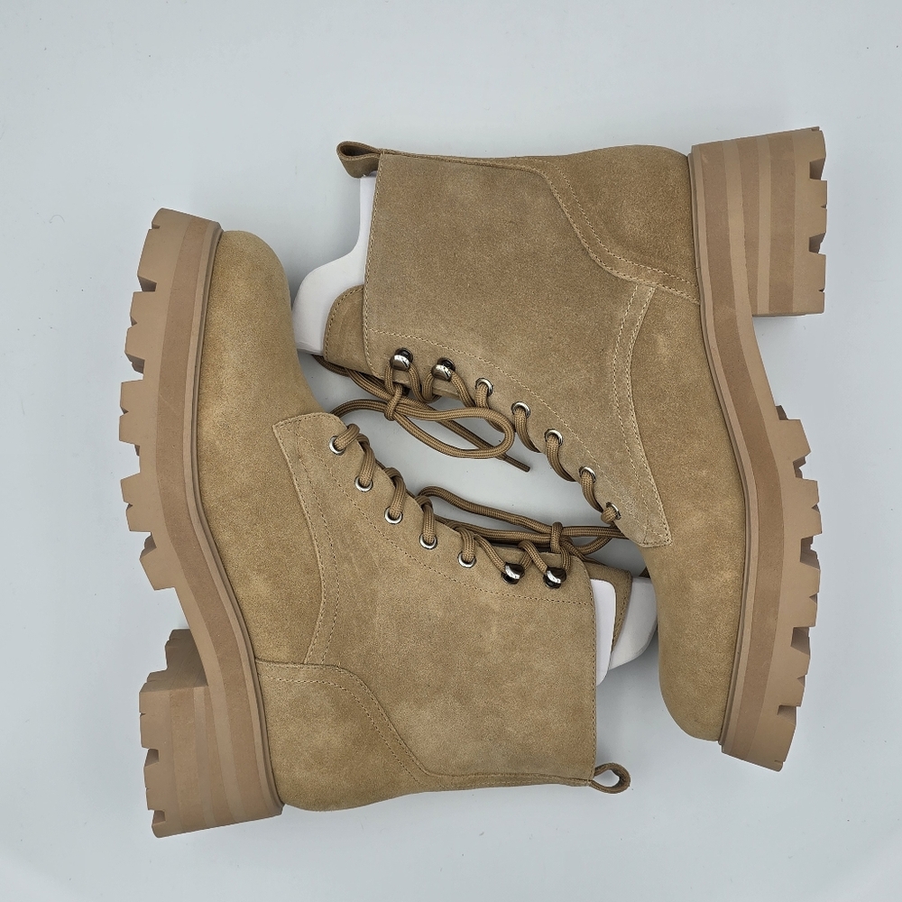 NWOT Marc Fisher LTD Lucien Round-Toe Block-Heel Lace-Up Suede Boots, Tan, Sz 9M - Picture 12 of 13